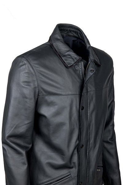 Tamer Tanca Genuine Leather Men's Black Coat