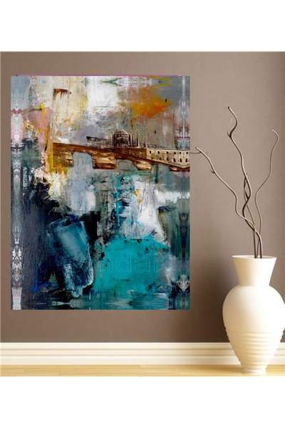 HDART Soyut Modern Yağlı Boya Görünümlü İstanbul Cami Sur Dekoratif Kanvas Du...
