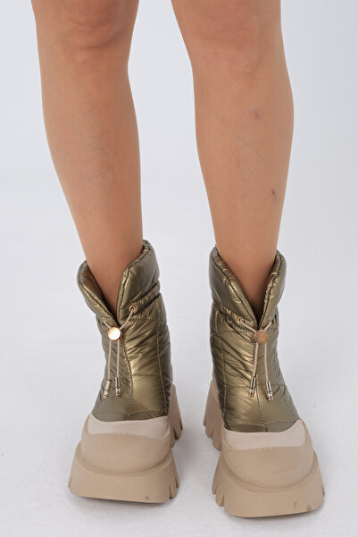 Madam Kifi PARLAK HAKİ YEŞİL KREM KADIN KAR BOTU