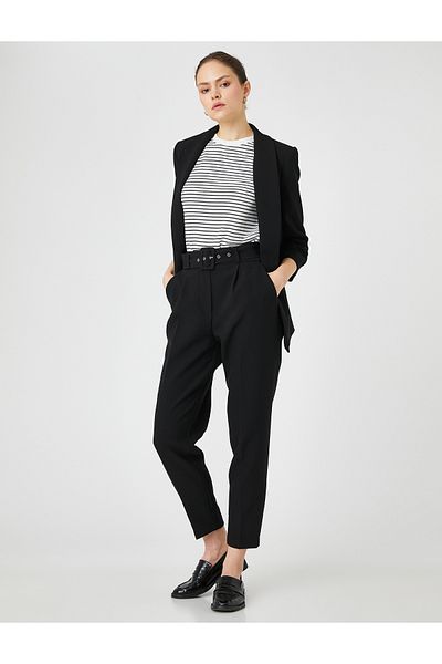 Koton Belted Carrot Trousers Pleated Pocket
