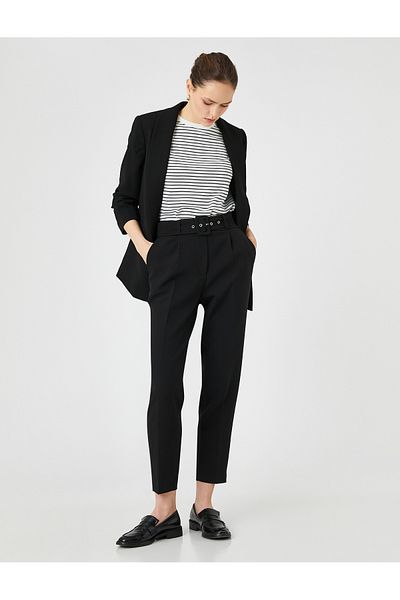 Koton Belted Carrot Trousers Pleated Pocket