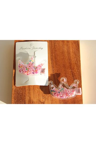 DM ONLINE Candy Pink Color Queen Crown Figure Sequin Children's Clamp Buckle 2 Pieces