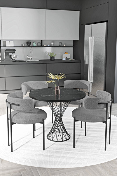 AVVİO Metal Teddy Sandalye 90x90 Yuvarlak Kum Saati Ayak Mutfak Masası Takımı...