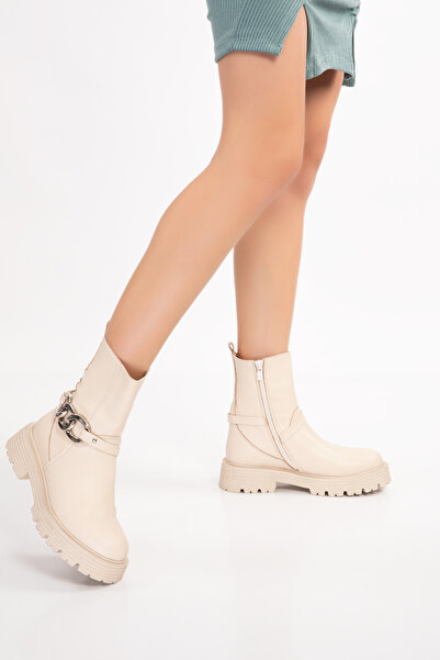 INNTRO SANTİAGO Hakiki Deri Bej Kadın Bot