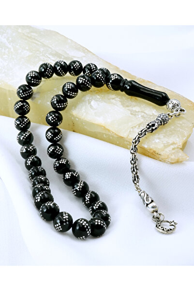 ANDİYANORA ORİJİNAL ERZURUM OLTU TAŞI TESPİH,1000 AYAR GÜMÜŞ İŞLEMELİ HEDİYEL...