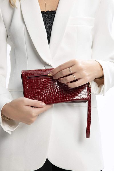 Tamer Tanca Women's Vegan Claret Red Patent Leather Wallet
