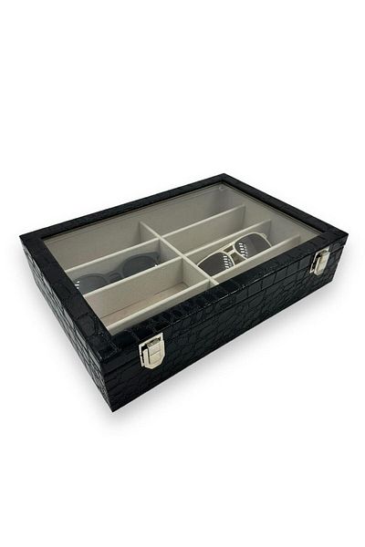 Dijital Çarşı Richbox 8-Piece Glasses Box Black Patent Leather