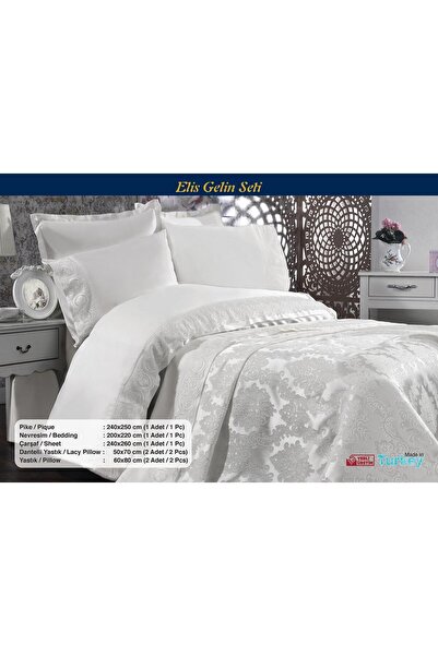Dream Of Lady Elis 7 Parça Cappucino Rengi Gelin Seti %100 Pamuklu Pikeli Nev...
