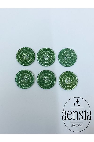 aensia Green Glitter Inside Shiny Plain Two Hole Button Polyester Button Coat Jacket Button (2.54cm) - Pack of 6