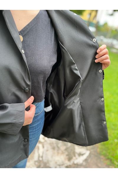 hot fashions Women's Black Color Lined Standard Size (40-42-44 SIZE) Bondit Fabric Loose Cut Jacket