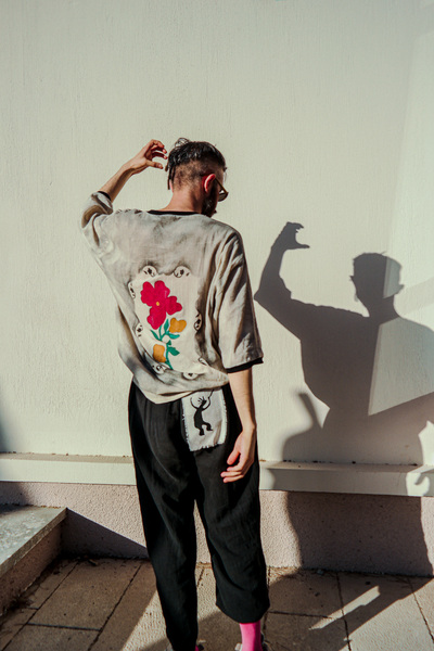 melongeneco Colorful Flower Melongene Şile Bezi Oversıze Tişört