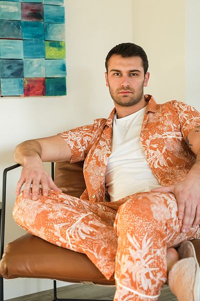 Mita Concept Orange Patterned Viscose Men's Pajama Set