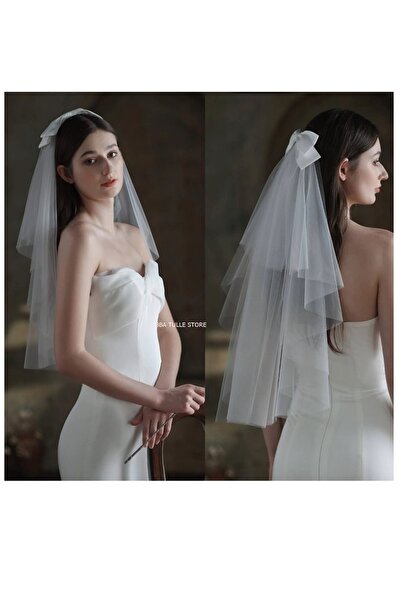 bbays new trend Çift Katlı Duvak,Gelin Duvağı,gelinlik Aksesuarı Nikah ,Düz G...