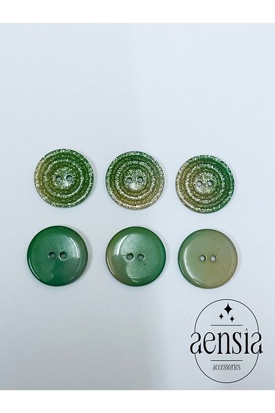 aensia Green-Light Yellow Ombre Inside Glittered Button Polyester Button Flat 2 Holes Coat Button (2.54cm) - Pack of 6