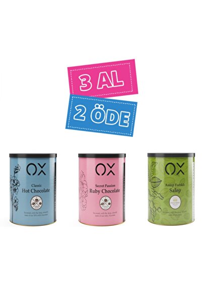 OX Sıcak Çikolata Salep 3x500g Teneke Kutu ( Classic, Ruby, Antepfıstık ) Kam...