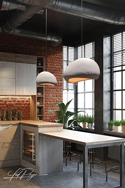 LED PROJEM Kaya Beton Tekli Sarkıt Avize Beton E27 Modern Avize 50cm Çap Gri