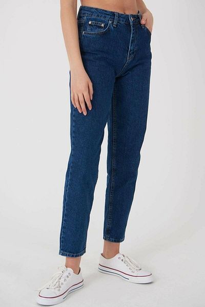 DRC trend Swety Pantaloni de blugi Mom Jean pentru femei, albastru închis, cu talie înaltă, la atingere moale