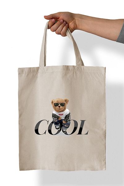 remonz Cool Bear Printed 100% Cotton 35x38 cm υφασμάτινη τσάντα