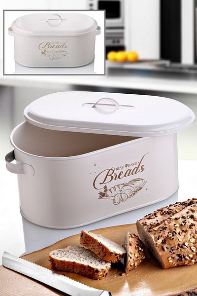 TOPTANFONİ Metal Large Size Patterned Bread Bowl with Lid White