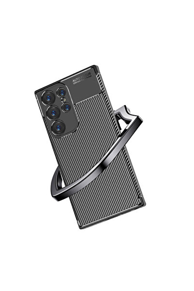 Case 4U Galaxy S24 Ultra Kılıf Rugged Armor Karbon Desenli Lüx Negro Silikon Arka Kapak Siyah