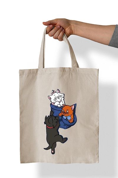 remonz Τσάντα Pocket Cat Printed 100% Cotton 35x38 cm υφασμάτινη τσάντα