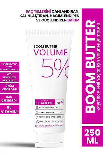 BOOM BUTTER 250 ML Volume Shampoo for Weak Thin Strands Hair