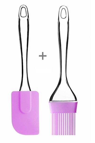 Trouvaille Silicone Egg Brush And Spatula Drop Handle Silicone Dough Spatula Oil Brush Purple Spatula Brush