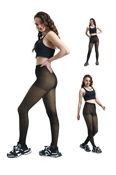 TOPTANFONİ içi Peluşlu Kışlık Termal Ten Görünümlü Siyah Peluş Tayt Külotlu Ç...