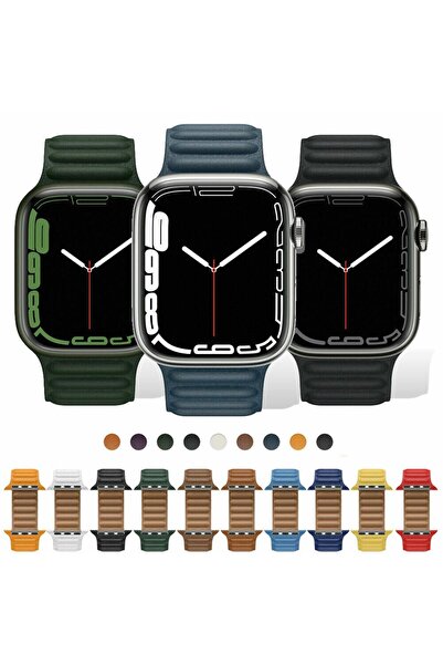 Nezih Case Apple Watch 2/3/4/5/6/7/8/9/se 38/40/41mm ve Seri 10 42mm Mıknatıslı Deri Loop Baklalı Kordon