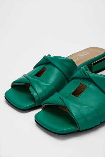 Tamer Tanca Women's Genuine Leather Green Heeled Slippers