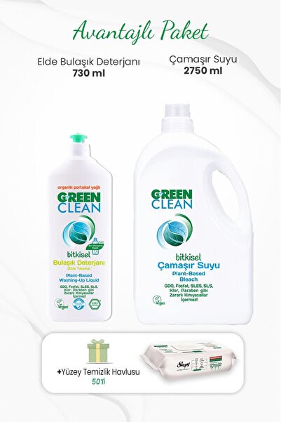 Green Clean Bulaşık Deterjanı 730 Ml, Çamaşır Suyu 2750 ml Ve Yüzey Temizlik ...
