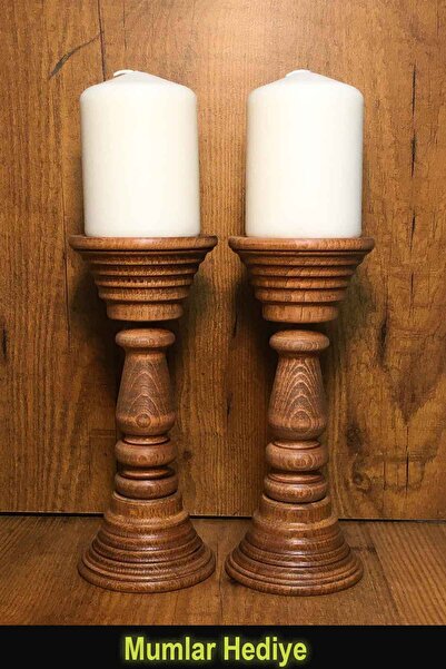 deepowls Eva Koleksiyonu İkili mumluk Seti Ahşap Dekoratif Blok Mum Tutucu Şa...