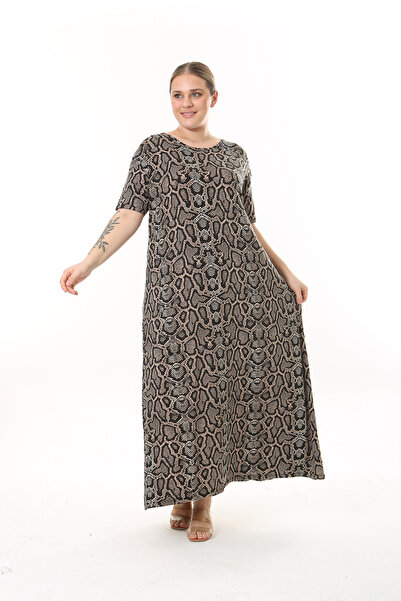XL Modam WOMEN'S LARGE SIZE SNAKE PATTERN BROWN SHORT SLEEVE LYCRAL DRESS