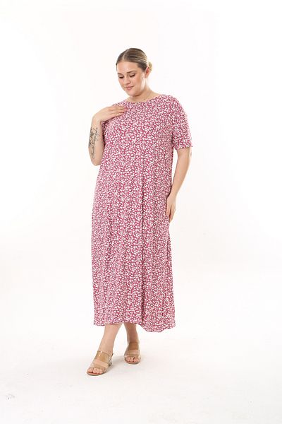 XL Modam WOMEN'S LARGE SIZE RED FLOWER PATTERN SHORT SLEEVE LYCRAL DRESS