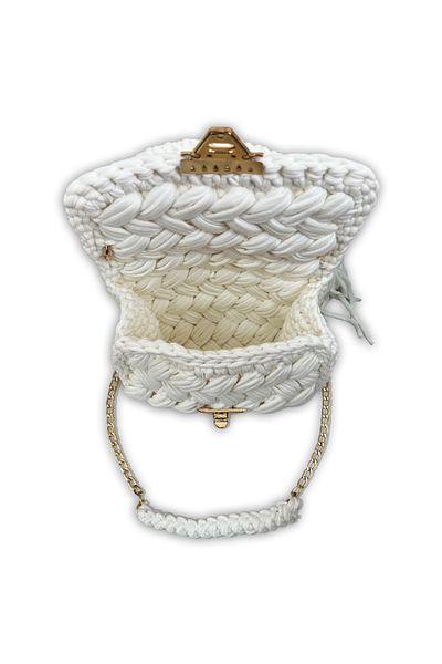 CHQEL Women's White Summer Bag Peanut Model Handmade Crochet Combed Cotton Thread Bag & Hand, Shoulder and Cross