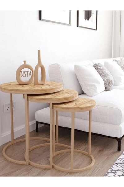 tubihome Capicino Metal Ahşap Zigon Sehpa