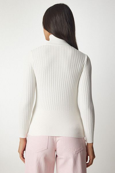 SARİTA MODA Women's Bone Turtleneck Ribbed Basic Sweater