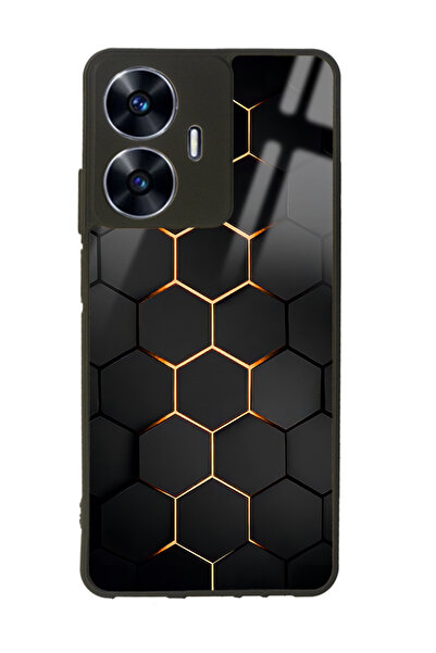 Spoyi Oppo Realme C55 Yellow Carbon Tasarımlı Glossy Telefon Kılıfı