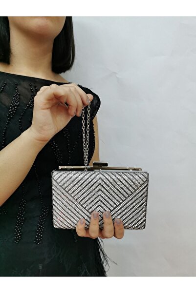 NAZART Női ezüst kő estélyi ruha Clutch portfólió kézitáska Esküvői eljegyzési táska