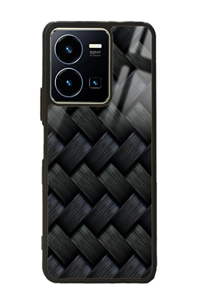 Spoyi Vivo Y35 Siyah Hasır Tasarımlı Glossy Telefon Kılıfı