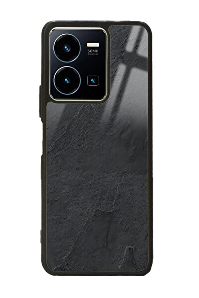 Spoyi Vivo Y22s Siyah Mermer Tasarımlı Glossy Telefon Kılıfı