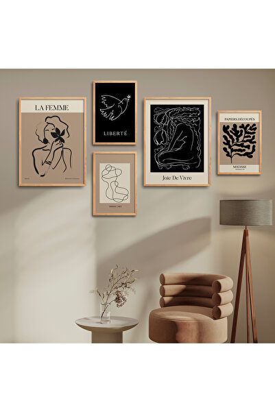 HOMEPACK Комплект от пет рамкирани картини, комплект от пет плаката в бохемск...