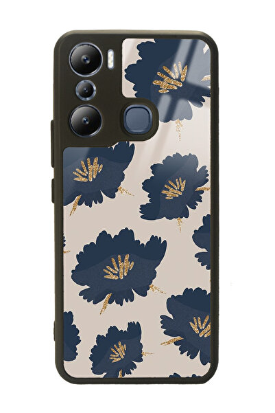 Spoyi İnfinix Hot 20i Blue Flowers Tasarımlı Glossy Telefon Kılıfı