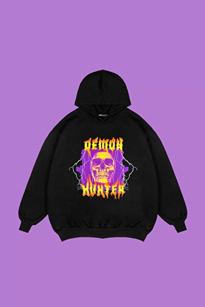 Bak Moda Hanorac negru unisex, cu două fire, cu imprimeu Demon Hunter