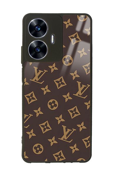 Spoyi غلاف هاتف لامع بتصميم LV بني لهاتف اوبو ريلمي C55