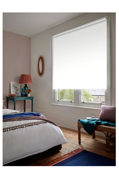 Givayo Mobilya Düz Beyaz Stor Perde Güneşlik Etek Dilimsiz