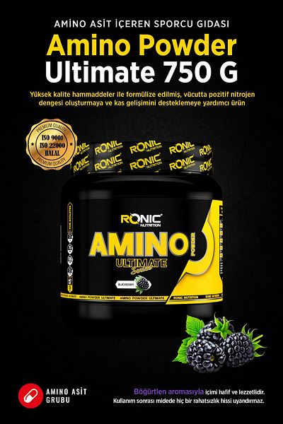 Ronic Nutrition Amino Powder Ultimate 750 g (Brown Flavor) with Hand Spring and Jump Rope Gift