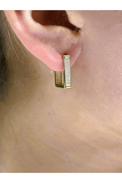 Hakan Güler Kuyumculuk 14 Ayar Altın Taşlı Dikdörtgen Küpe