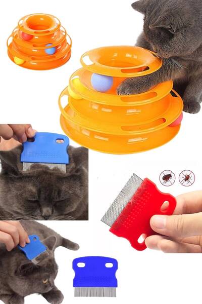Mycl 2 Li Set 3 Katlı Toplu Yuvarlak Kedi Oyuncağı Ve Kedi Köpek Bit ve Pire ...