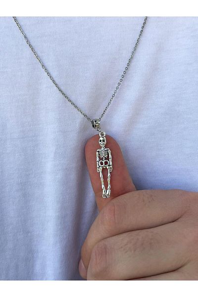 Piercing Market Steel & Silver Men's Silver Color Skeleton Figured Necklace
